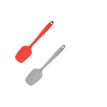 Imagem de Kit 2 Colheres De Arroz Silicone Maciço Não Riscam Panelas Espátula(Vermelha + Cinza)