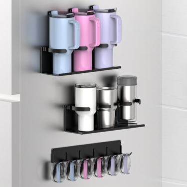 Imagem de Suporte magnético organizador de garrafa de água para Stanley Owala Yeti rack de copos para geladeira (2 x 3 xícaras preta)