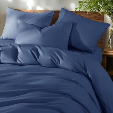 Imagem de Shilucheng Capas de edredom 100% algodão California King Size - 600 fios, capa de edredom de algodão egípcio de cetim de luxo com fecho de zíper, capas de edredom de cama de hotel 3 peças (azul