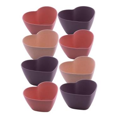 Imagem de Jogo 8 Bowl de Coração Tigela Fibra de Bambu e PP Lines Coloridos 14x7