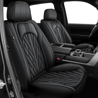 Imagem de TTX LIGHTING Capas de assento adequadas para Toyota Tundra Crewmax 2014-2021 conjunto completo de capas de assento de caminhão de couro respirável personalizadas (preto)