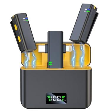 Imagem de Microfones sem fio para gravação de vídeo – Mini microfones Lav com cancelamento de ruído para iPhone, controle de ganho de 3 níveis, bateria 35H – Microfone de telefone para YouTube, TikTok
