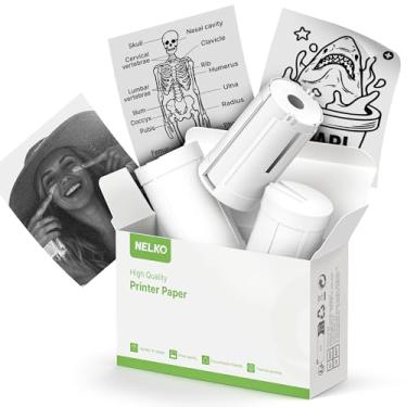 Imagem de Nelko Adesivos genuínos autoadesivos para impressora térmica, compatíveis com mini impressora de adesivos PM230, 54 mm x 3,5 m, 3 rolos, branco, transparente