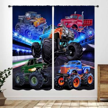 Imagem de Cortinas de carro de corrida, desenho animado 3D frota carro de corrida estádio jogo legal caminhão monstro tratamentos de janela para adolescentes meninos crianças quarto sala de estar sala de jogos