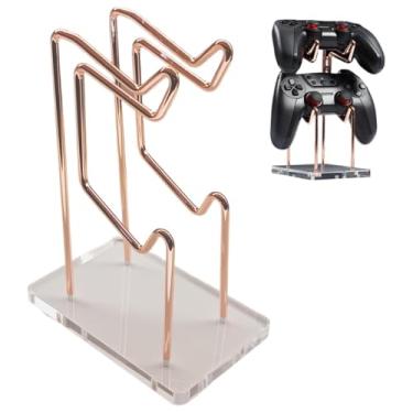 Imagem de YKI Suporte de controle de jogo de 2 níveis para mesa, suporte de metal acrílico para controle de jogos de mesa para PS4, PS5, Xbox, Nintendo Switch, ouro rosa
