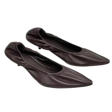 Imagem de French Office Tênis feminino de salto alto vintage vintage gatinho sapatos de balé femininos minimalistas femininos de salto alto, Marrom, 37