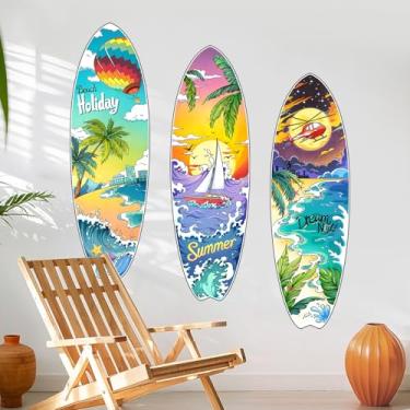 Imagem de Supzone 3 conjuntos de decalques de parede de prancha de surfe verão praia férias adesivos de parede de vinil removível arte de parede para sala de estar, quarto, escritório, TV, sofá, pano de fundo