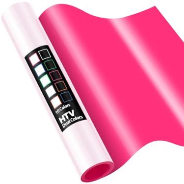 Imagem de TransWonder Vinil de transferência de calor Duoflex de duas cores, branco com borda rosa choque em vinil 3 x 1,5 m. - Vinil HTV para camisetas Cricut