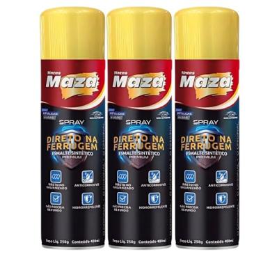 Imagem de Kit 3 Tinta Direto na Ferrugem 250gr Maza Spray Esmalte Sintético Premium (Ouro Luxo)