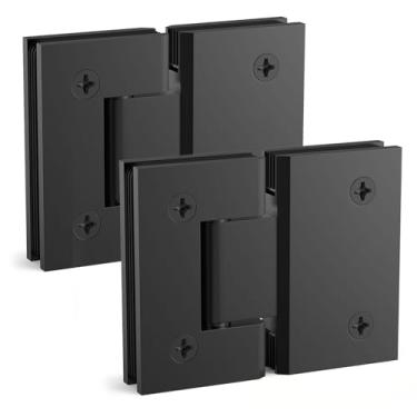 Imagem de AatrixQuayn Dobradiças de porta de chuveiro de vidro de latão sólido de 180 graus, substituição de ferragens de porta de chuveiro para vidro temperado de 5/16" (8 mm) - 12 mm de espessura (preto