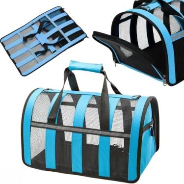 Imagem de Bolsa de Transporte Pet Média para Viagem – Conforto e Segurança para Cães e Gatos – Ideal para Avião e Passeios (Azul)