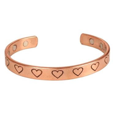 Imagem de INDTRESOR - Formato de coração de amor simbólico - Pulseira magnética de cobre estilo tibetano. Forjado à mão com cobre puro sólido e de alto calibre.
