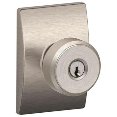 Imagem de Schlage F51A Bowery com trava de entrada com chave Century Rose C Keyway com trava 16211 10063 Strike Satin Nickel Finish