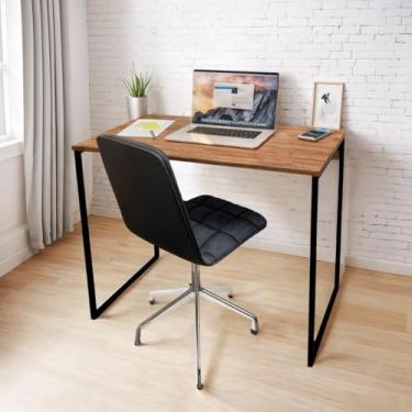 Imagem de Mesa Escrivaninha Industrial Slim 90x45cm Compacta Escritório Apartamento 100% MDF e Aço - Freijó