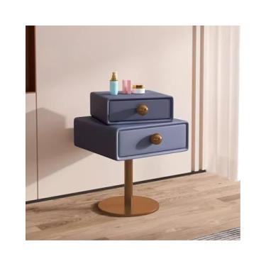 Imagem de Mesa De Cabeceira Estreita De Madeira Com Base De Metal, Moderna E Fina Com Gavetas Para Quarto, Sala De Estar E Dormitório(Blue,17x15x23")