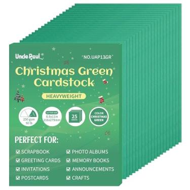 Imagem de 25 folhas de cartolina verde de Natal - 21 x 28 cm, 41,7 kg, capa dupla face, cartão vermelho e verde, papel pesado de 250 g/m² para artesanato, cartões de visita, decoração de festa UAP13GR