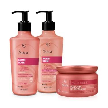 Imagem de Eudora Kit Siàge Nutri Rose: Shampoo 400ml + Condicionador 400ml + Máscara Capilar 250g