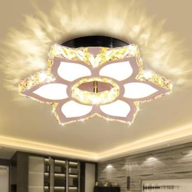 Imagem de FRIXCHUR Lustre De Cristal Led, Luminária Teto 13,4" Em Formato Flor, Iluminação Moderna Embutida Para Corredor, Quarto, Sala Jantar, Cozinha (Branco Quente)