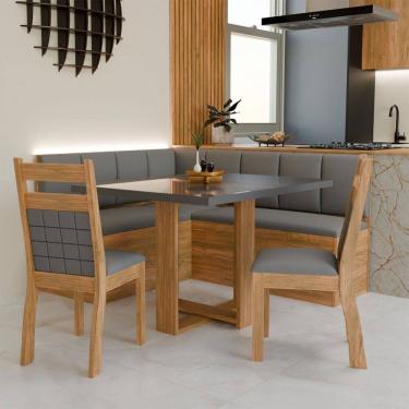 Imagem de Canto Alemão Prisma com 2 Cadeiras Marrom/Grafite/Veludo Grafite - Panorama Móveis