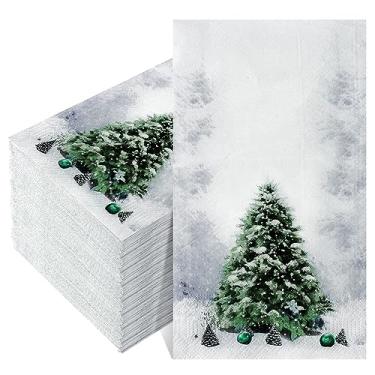 Imagem de Cholemy 200 guardanapos de Natal para convidados de Natal, guardanapos de papel descartáveis de 2 camadas, árvore de Natal, bola de Natal, preto, design de Papai Noel, guardanapos de mão para cozinha
