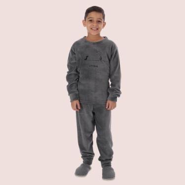 Imagem de Pijama De Frio Victory Soft Bordado Infantil Liso Menino, Chumbo, 10