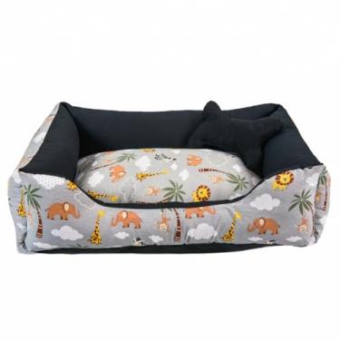 Imagem de Cama cachorro medio caminha pet 60 x 50 com ziper lavavel fundo impermeavel +almofadinha(safari cinza/preto (M))