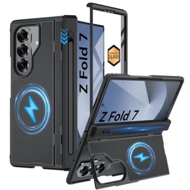 Imagem de Capa magnética para Samsung Galaxy Z Fold 7, [compatível com MagSafe] [suporte para caneta S fina] [pontapé invisível] [proteção de dobradiça] [protetor de tela], capa de telefone resistente à prova