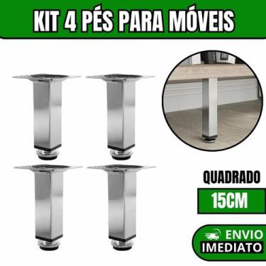 Imagem de Kit 4 Pés Para Móveis Regulável Quadrado Cromado Pezinho Base Para Móv