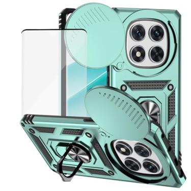 Imagem de Yodueiv Capa para Xiaomi Redmi Note 14 Pro 4G com protetor de tela de vidro temperado e capa de câmera deslizante, anel magnético suporte de carro capa protetora para Xiaomi Redmi Note 14 Pro 4G verde