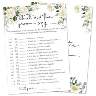 Imagem de Jogos de chá de panela de eucalipto 30 convidados, What Did the Groom Say Jogos de noiva para chuveiros, rosa branca casamento festa de noivado atividade suprimentos de festa/Verde-04