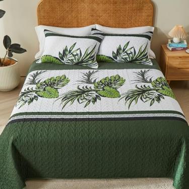 Imagem de OARAGE Jogo de cama queen verde-oliva, conjunto de edredom casal, colcha macia e leve, colcha de cama de microfibra ultrassônica para todas as estações (1 colcha, 2 fronhas)