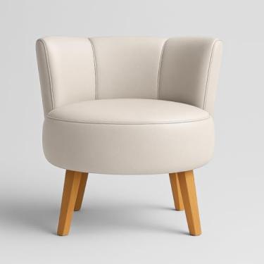 Imagem de Cadeira Estofada para Sala de Espera Tecido Corano Confortável Pés de Madeira Reforçado MOBLAN decor (Bege)