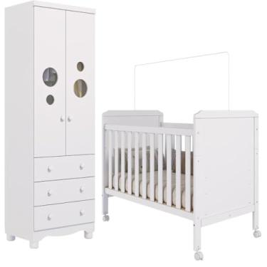 Imagem de Quarto Bebê Completo Berço Americano Cloe 2 em 1 Guarda Roupas 2 Portas 3 Gavetas Bolinha 100% MDF