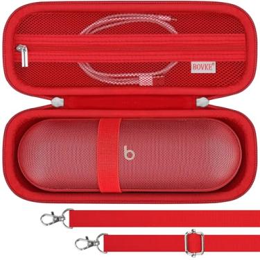 Imagem de BOVKE Estojo de transporte para Beats Pill – Alto-falante Bluetooth portátil, alto-falante sem fio Beats Pill, bolsa de viagem com bolso de malha extra para cabos de carregamento, acessórios, vermelho