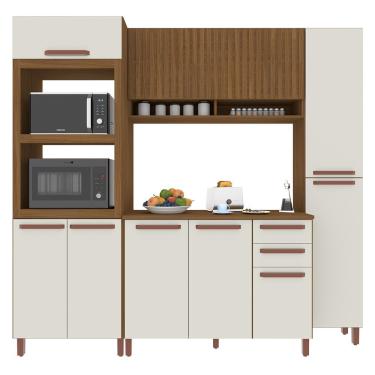 Imagem de Cozinha Modulada Monza 4 Peças com Torre Quente 2 Fornos e Paneleiro - Indékes Freijó/Off White