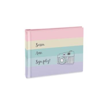 Imagem de Álbum de fotos Ical, encadernação fotolivro autocolante, com 12 páginas de papel rígido branco - compatível com Polaroid e Instax mini - linha Instalovers pequeno - modelo cores claras - sorria - 901