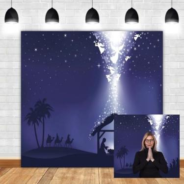 Imagem de Leyiyi 2,4 x 2,4 m Fundo fotográfico Feliz Natal Feliz Ano Novo Vintage Natal Arcanjo Jesus Cristo Natividade Recém-nascido Batismo Sant Marria Sheperd Estável Foto Retrato Vinil Studio Adereços