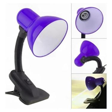Imagem de Luminária de Mesa com Braço Articulado – Fixação por Presilha, Soquete E27, Ideal para Estudo e Escritório (Roxo)