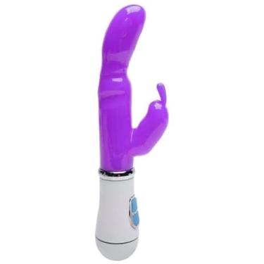 Imagem de Vibrador Rabbit Recarregável com Estimulador Duplo, USB, Silicone, Roxo e Rosa