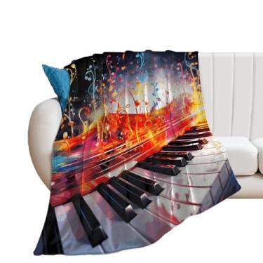 Imagem de Cobertor de flanela extragrande macio e aconchegante para mulheres, teclado de piano colorido, nota musical, cobertor de microfibra para sofá-cama e sofá