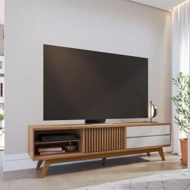 Imagem de Rack para Sala Bancada de TV 75 Pol 200cm Licia Freijó/Off White Matte