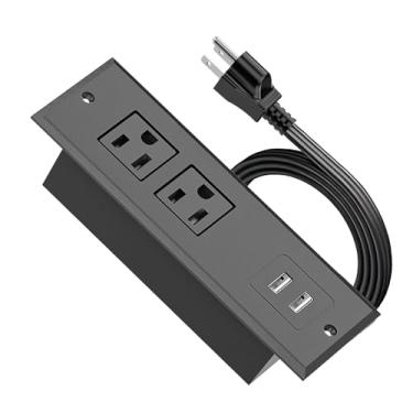 Imagem de Faixa de alimentação embutida com USB oculta para computador e casa, tira de tomada de energia de montagem na parede com porta USB-C USB-A, 12 A, 125 V, 1500 W, cabo de alimentação de extensão