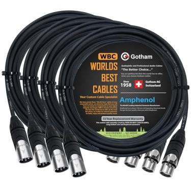Imagem de WORLDS BEST CABLES 4 unidades - 25 pés - Gotham GAC-4/1 (preto) - Star Quad, cabos de microfone balanceados macho para fêmea com conectores XLR prata Amphenol AX3M e AX3F - feito sob medida
