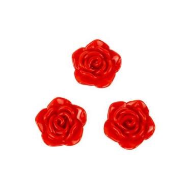Imagem de Kit C/3 Miçangas Em Resina Flor Rosa Vermelha 2 Cm - Meta Atacado
