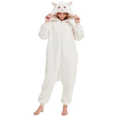 Imagem de NAMHTOM Fantasia unissex de ovelha para adultos, cosplay, pijama animal, fantasia de Halloween, caixa de cosplay, roupa de dormir, Fantasia de ovelha, G