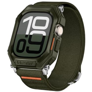 Imagem de Suitisbest Pulseira de nylon elástico compatível com Apple Watch de 45 mm com capa protetora resistente, para Apple Watch Series 7/8/9/SE 2, pulseira esportiva durável para iWatch para homens e