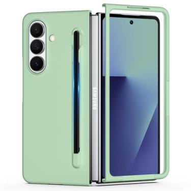 Imagem de YSLBWLE Capa para Samsung Galaxy Z Fold 7 com caneta S, capa de telefone fina e de proteção de nível militar, capa protetora à prova de choque PC rígido (verde) 30-zfold7-03