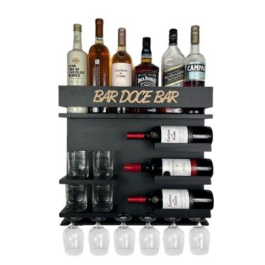 Imagem de Adega de Parede Barzinho Para Sala Oferta imperdivel Bar Doce Bar Preto com porta taças e copos