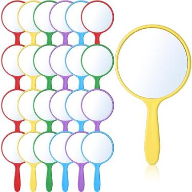 Imagem de Jetec 25 peças de espelho portátil com alça, 10 cm C x 5,5 cm L, pequeno espelho redondo portátil a granel para crianças sala de aula, viagem, maquiagem, acampamento, artesanato diário DIY (vermelho