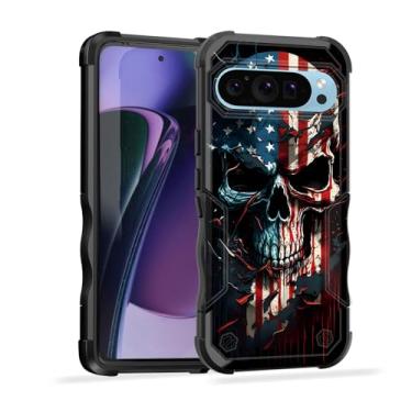 Imagem de EFGWSDER Capa para Pixel 10 Pro XL, [camada dupla] [proteção contra quedas de grau militar de 3,5 m] Capa resistente à prova de choque para Google Pixel 10 Pro XL 6,8 polegadas 2025, caveira bandeira